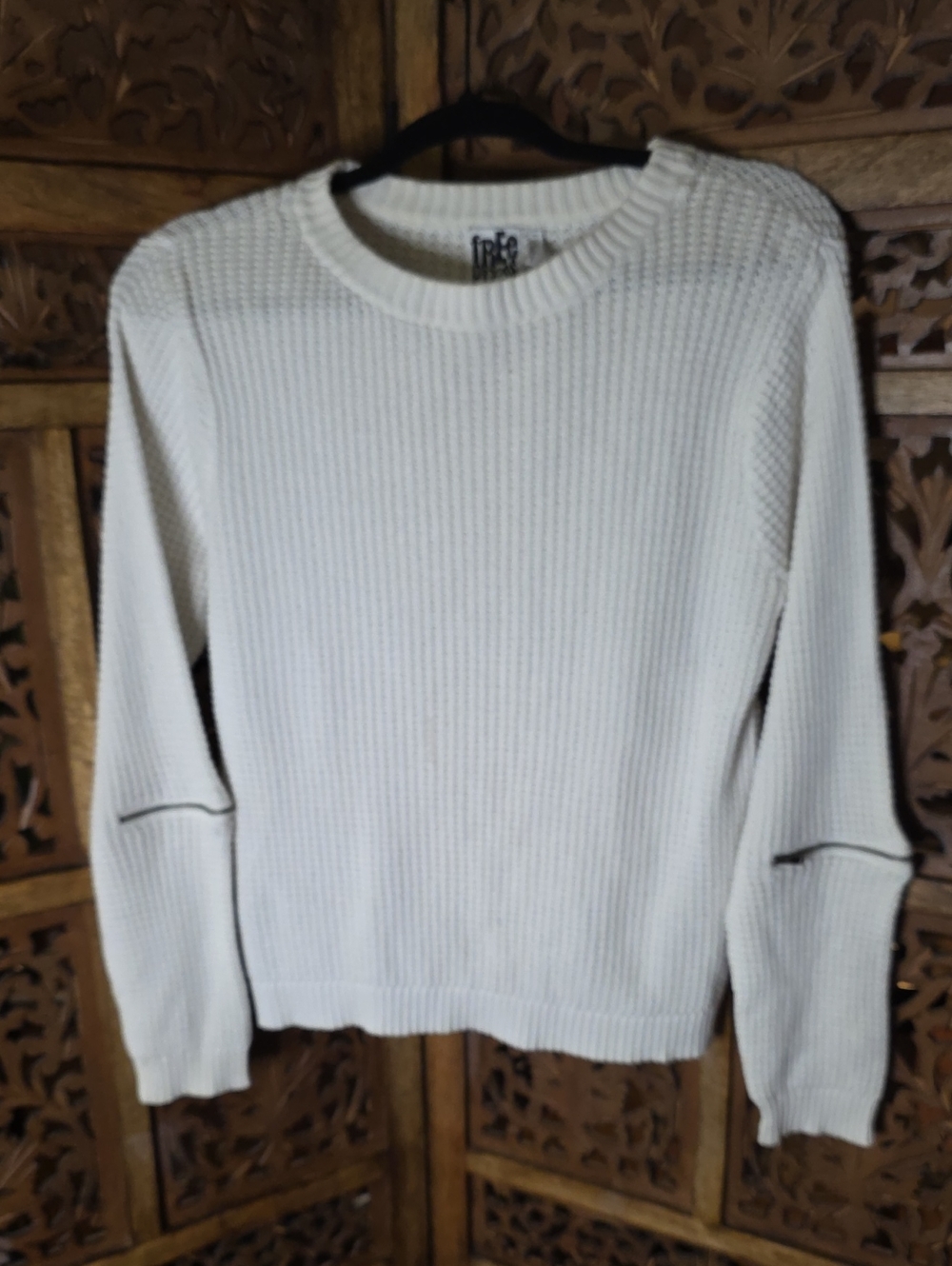 free press Cream Waffle-Knit Crewneck Sweater